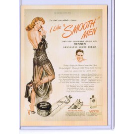VINTAGE REPRO RISQUE MENNEN SHAVE CREAM ADVERTISING REPRODUCTION POSTCARD