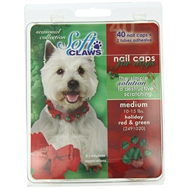 Canine Soft Claws 40-Pack Pet Holiday Colors Nail Cap Kit, Large, Red and Green
