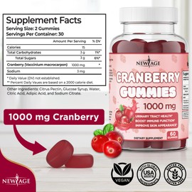 NEW AGE Cranberry Gummies Urinary Tract Health Gummies 1000mg - Supports Bladder, Kidney, UTI - Vegetarian (Cranberry 120 Count)