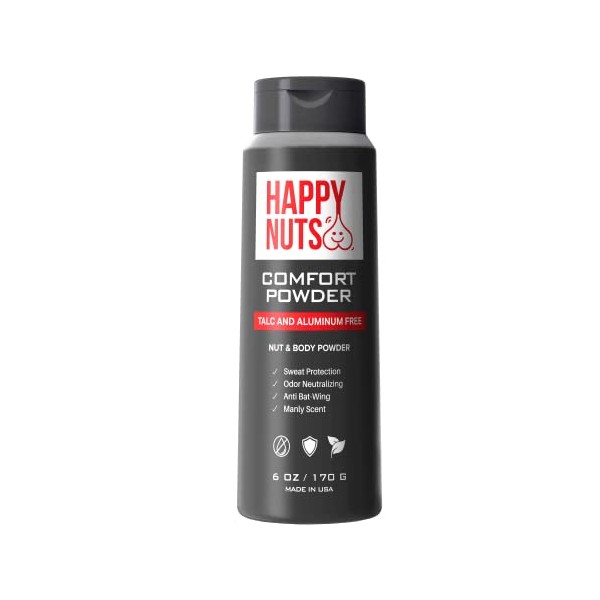 Happy Nuts Comfort Powder - Anti-Chafing, Sweat Defense & Odor Control for the Groin, Feet, and Body - Body Powder for Men - 6 Ounce