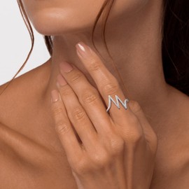 AGRULE Creative Heart Beat Statement Cocktail Ring Sterling Silver Black Moissanite Stackable Wedding Band for Women, Size 8