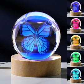 3D Butterfly Gifts for Women - Crystals Ball 60mm - Butterfly Figurines Decor Glass Animals Figurine - Keepsake Paperweight