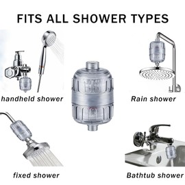 Shower Head Filter, 15-Stage Filtration System, Removes Chlorine & Heavy Metals, Softens Water for Smoother Skin & Hair, Universal Fit for All Shower Types (White)