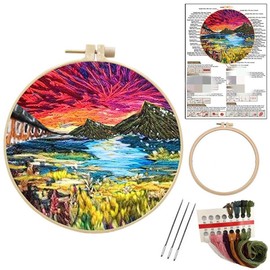 Liveish Landscape Embroidery Kits, Embroidery kit for Beginners Adults,Mountain Embroidery kit DIY Cross Stitch with Patterns and Instructions.(Magic Fire Cloud)