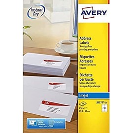 Avery Printable, customisable Address Mailing Labels, Inkjet Printers, 10 Labels per A4 Sheet, 250 labels, QuickDRY (J8173), White
