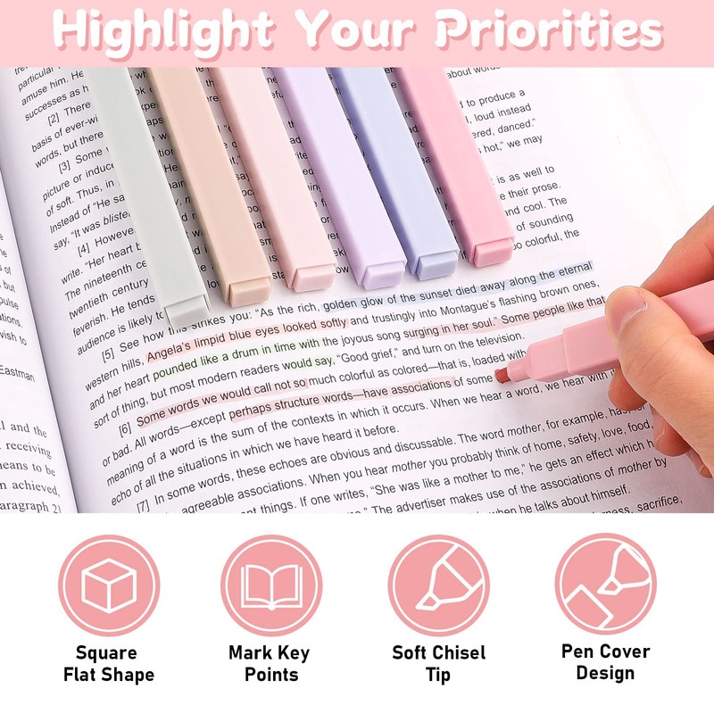 Pastel Highlighter Pen, Pack of 12, Pastel Assorted Colours, Aesthetic