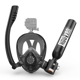 Mini Scuba Tank with Snorkel Mask 0.5L Inflatable Scuba Tank with Full Face Diving Mask Pony Bottle Backup Diving Oxygen Cylinder Suits for Recreational Snorkeling Shallow,A-Black