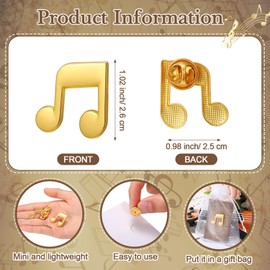 Yinkin 50 Sets Music Lapel Pins 3 Styles Gold Musical Note Brooch Gifts