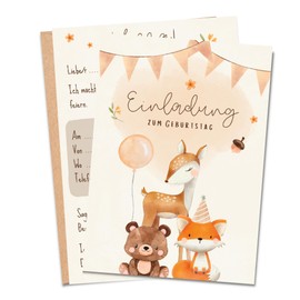 MeinBaby123® 10 Invitation Cards Children's Birthday Boys and Girls Birthday Invitations for Children Forest Animals Boho Includes 10 Envelopes Premium Quality (Cute Animals V4)