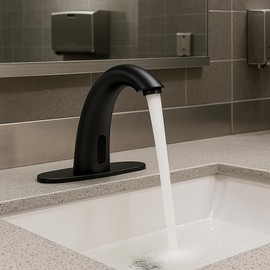 Yodel Faucet Touchless Bathroom Sink Faucet - Automatic Motion Sensor - Battery Operated for Commercial Lavotory Bathroom, Matte Black