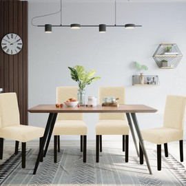 Qubjus Dining Room Chair Covers, Chair Covers Sets of 4 Kitchen Chair Slipcovers Stretch Washable Decorative Seat Protector, Beige