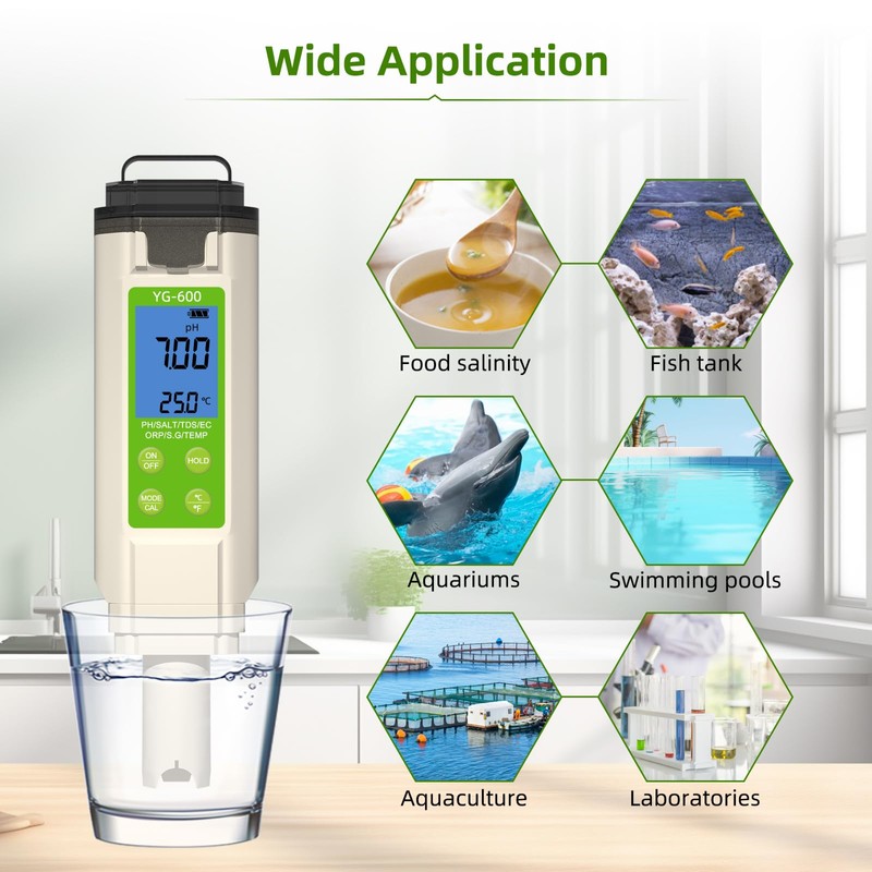 Gisnpa Salt Content Pool Measuring Device, pH/Tds/Ec/Orp/S.G/Salinity/Temperature 7 in 1