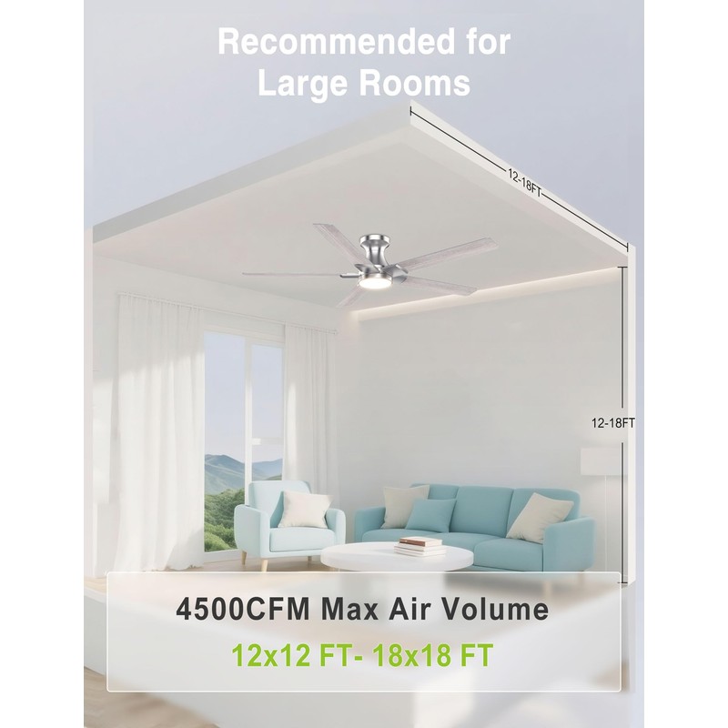 DAMINY 52 inch Nickel Ceiling Fans with Lights,5 Blades,6CCT, Low