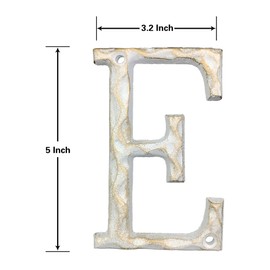 5 Inch High Home Address House Numbers- Unique Cast Iron Metal Mailbox Number/Letters for Outside or Front Door, Handmade Gold & White Finish (Letter E)