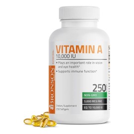 Vitamina A 10,000iu Con 250 Caps. Salud Ocular Ojos Bronson Sabor Sin Sabor