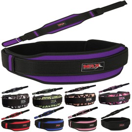 MRX Weight Lifting Belt with Double Back Support Gym Training 5" Wide Belts 11 Colors (Purple-Black, Small)