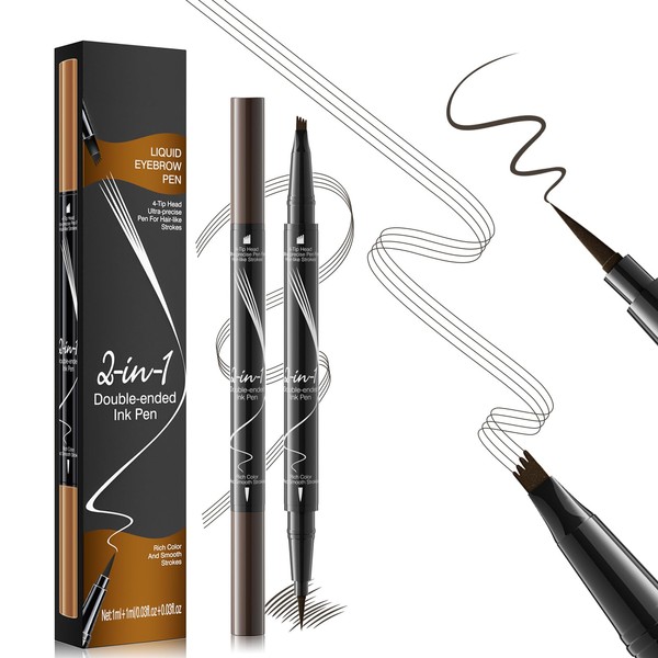 2-in-1 Dual-Ended Microblading Eyebrow Pencils,Waterproof Eyebrow Pen with 4-Fork Micro-Fork-Tip,3D