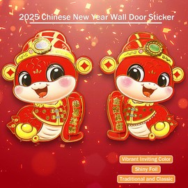 Zurtoki Chinese New Year Wall Door Sticker with Stickers,3D Chinese New Year Snake Wall Sticker,Window Decals,Chinese New Year Decorations 2025 for Spring Festival Lunar Year Party (Red Golden Snake)