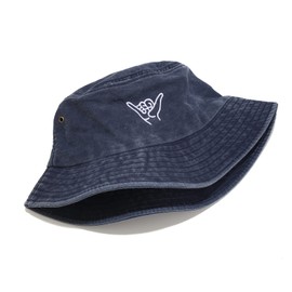 IHAUIUE Finger Sign Embroidered Bucket Hat Denim Hip Hop Gesture Fisherman Cap Trendy Packable Sun Hats for Women Men, Navy, One Size-Large