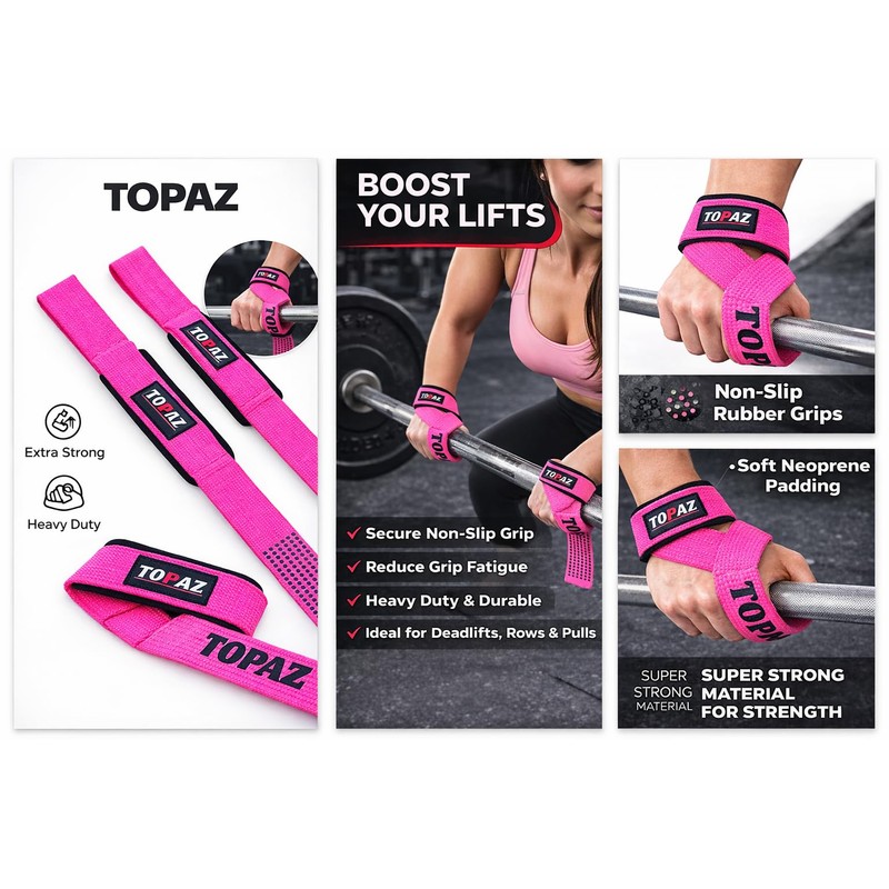 TOPAZ Weight Lifting Straps for Deadlifts – Padded Wrist Support,