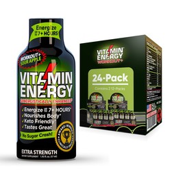 Vitamin Energy Pre Workout Drink - Keto Friendly Sugar Free Shots | Natural Clean Green Tea Caffeine with Proprietary Endurance Blend | Energize up to 7+ Hours - Sour Apple - 1.93 Fl Oz- Pack of 24