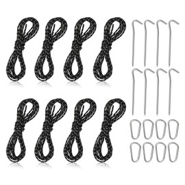 LURICO Camping Accessories Guy Ropes Camping Set - 8 x Reflective Tent Lines (2 m, 2 mm) + 8 x Aluminium Pegs & 8 x Aluminium Tensioners for Secure Tent Attachment (Black)