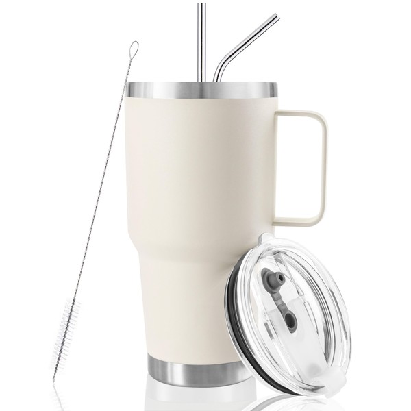 DYNAMIC SE 30 oz Cream Tumbler With Handle, Double Wall