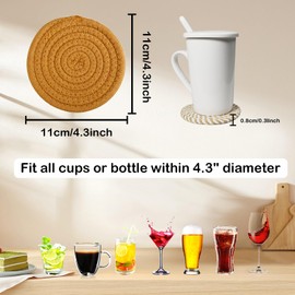 Coasters for Drinks with Holder, Vintage Woven Coasters for Table Protection, Water Absorbent Coaster Set, Handmade Braided Fabric Coasters Heat-Resistant, Set of 8