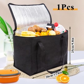 YTPAFK 18 L Insulated Food Bag, 30x25x25 Cm Insulated Cooler Bag Box, Waterproof and Reusable Catering Bag with Sturdy Zipper for Groceries, Pizza, Catering, and Delivery Services