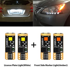 LASFIT 194 168 LED Bulb License Plate Light and Side Marker Light Bulbs White and Amber Combo,T10 W5W 6000k 400LM Extremely Bright, Canbus Free, 4 PCS