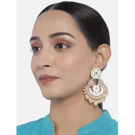 I Jewels 18k Gold Plated Traditional Pearl Kundan Meenakari Handmade Chandbali Earrings for Women 