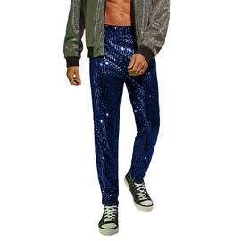 WDIRARA - Pantalones de zanahoria con lentejuelas en contraste para hombre, Azul (plain blue), X-Small