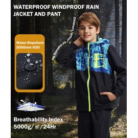 Kids Rain Suit Boys Girls Raincoat Jacket and Pants Set Lightweight Waterproof Windbreakers Rain Gear
