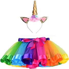 Afufu Rainbow Tutu Girls, Tulle Skirt Children's Tutu Skirts Costume Girls with Headband, Tulle Skirt Ballet Skirt for Birthday Fancy Dress Party Carnival Cosplay Evening Dress, rainbow