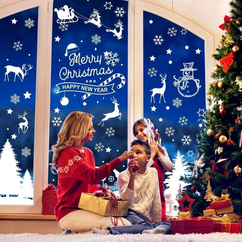 ZHOUHON Christmas Window Decoration, Reusable, Double-Sided, Christmas, Santa Claus, Snowman,