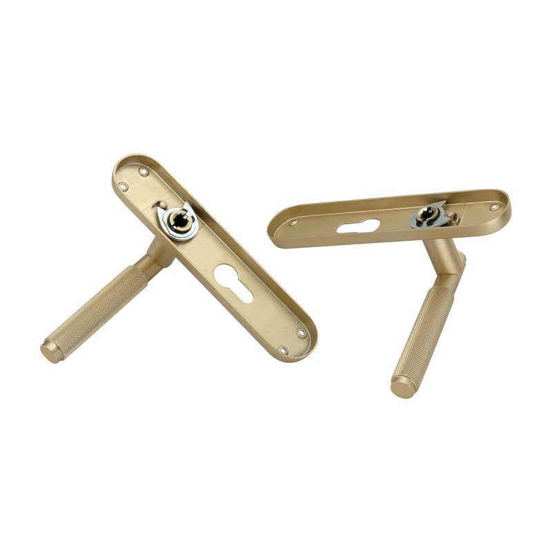 Infinity Decor Satin Brass Knurled Euro Lever Lock Door Handle