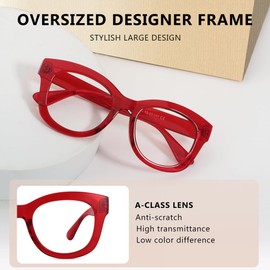 YOBOCO Oversized Reading Glasses Women 3.0 Large Readers Ladies Stylish Designer Reading Glasses 3.0，Red