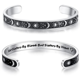 SAM & LORI Friend Gifts for Women Sister Birthday Gals Bestie Inspirational Cuff Bracelet Friendship Unbiological BFF Coworkers Graduation Mothers Day Not Sisters by Blood But Sisters by Heart