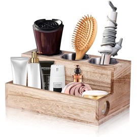 Magicfour Hair Dryer Organizer, Hair Organizer Storage Wooden Hair Tools Organizer Compatible with Dyson Hair Straightener, Hair Dryer, Comb, Cosmetic