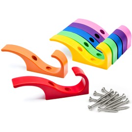Toughook Heavy Duty Hooks for Hanging Coats, Jackets, Backpacks, Baseball Hats - Wall Mounted Rainbow Color Hangers for Kids, Perfect Hook for Classrooms, Bathroom Robes and Towels | Mini Hook 7-Pack