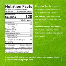 Unflavored Pea Protein Powder, 5lbs – Premium North American Grown Peas – Easily Digested Isolate Form – Great for Shakes, Bars, or Snacks – 27g Protein Serving, Soy Free, Vegan