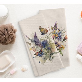 NOQL Vintage Butterfly Kitchen Towels and Dishcloths Set of 2, Spring Summer Floral Kitchen Towels, Wildflower Hand Towels, Butterfly Drying Cloth Towels for Farmhouse Bathroom Kitchen, 16×24 Inches