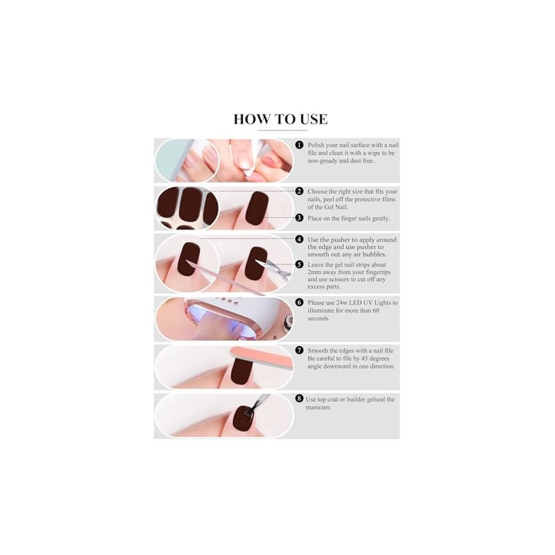 EBANKU 24PCS Tiras de Esmalte de Uñas de Gel Semi-Curado,