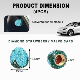 KVAEY 4PCS Strawberry Car Tire Valve Stem Caps, Cute Sparkling Rhinestone Dustproof Wheel Valve Stem Cover, Bling Strawberry Tire Valve Air Cap Cover for Car Truck SUV Motorcycle (Blue)