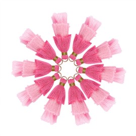 NBEADS 20 Pcs Pink Polyester Tassel Pendants, Tri-Layered Tassels with Gold Jump Ring for DIY Projects, Jewelry Making, Decoration, Bookmarks