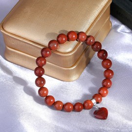 XIANNVXI Red Jasper Bracelet,Red Bracelet for Women Heart Bracelet Ladies Bracelet,Healing Crystal Bracelet 8mm Stone Bracelet,Womens Jewellery Gifts for Her
