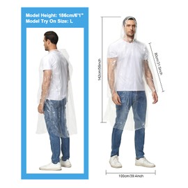 COVACURE Rain Poncho, 5PCS Ultra Thick Poncho Waterproof Emergency Rain Coat for Adult Lightweight Portable for Men and Women with Hood and Sleeves