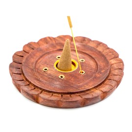 Elegant Incense Cone Holder Round Sheesham Wood Incense Holder for Burning Incense Sticks and Cones Original Design
