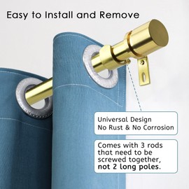 Byondeth Byondeth Curtain Rods for Windows 16 to 48 or 60 Inches Max Adjustable Length 1 Inch Diameter Window Curtain Rod with Aluminium Finials, Gold