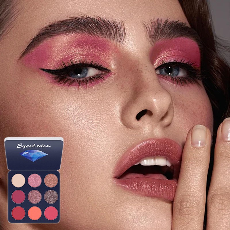 Hot Pink Eyeshadow Palette, Glitter Eye Makeup Palettes, 9 Colour